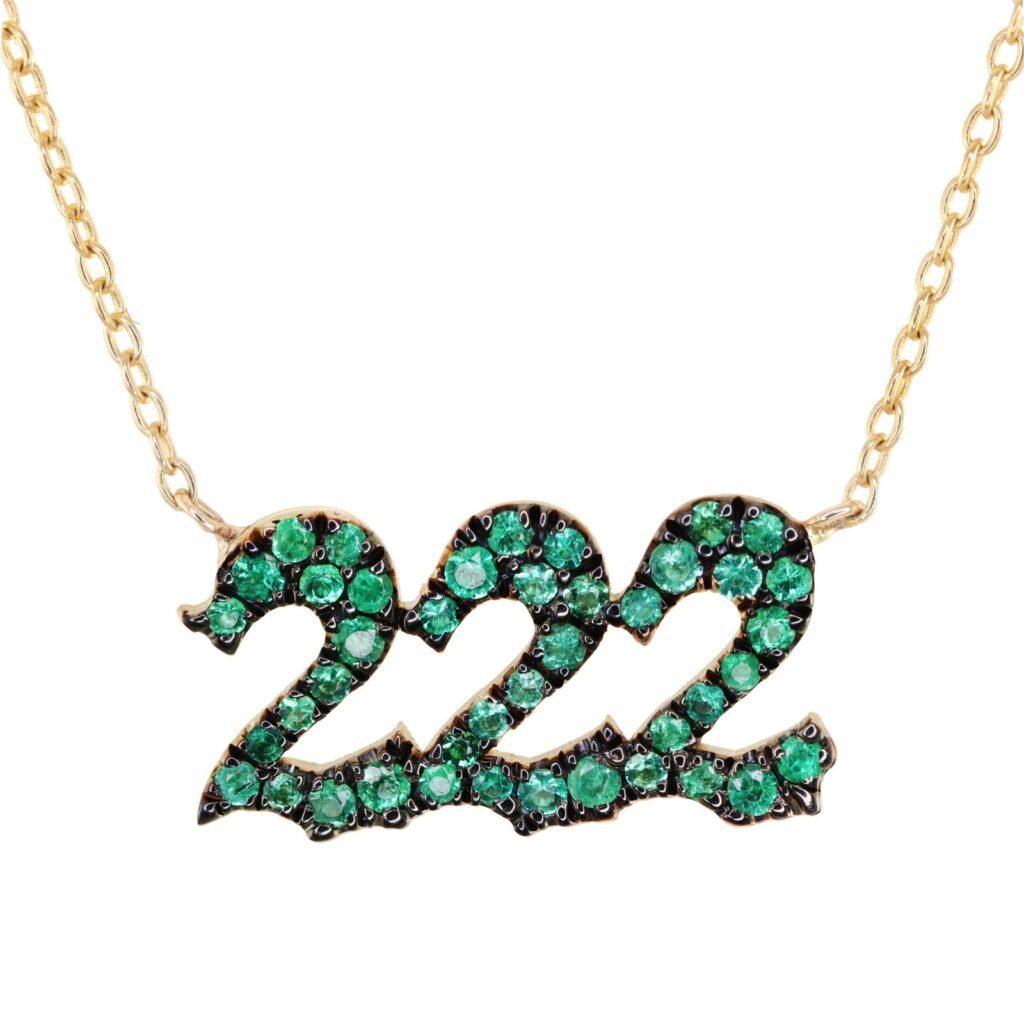 925 Sterling Silver Emerald 222 Diamond Necklace