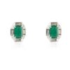 925 Sterling Silver Emerald and Baguette Diamond Halo Stud Earrings