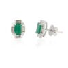 925 Sterling Silver Emerald and Baguette Diamond Halo Stud Earrings - Image 3