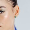 925 Sterling Silver Emerald and Baguette Diamond Halo Stud Earrings - Image 5