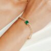 925 Sterling Silver Emerald and Diamond Curb Chain Bracelet - Image 2