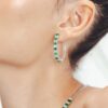 925 Sterling Silver Emerald and Diamond Designer Hoop Earrings - Image 2