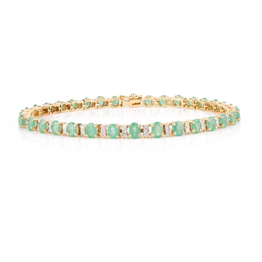 925 Sterling Silver Emerald and Diamond Designer Tennis Bracelet