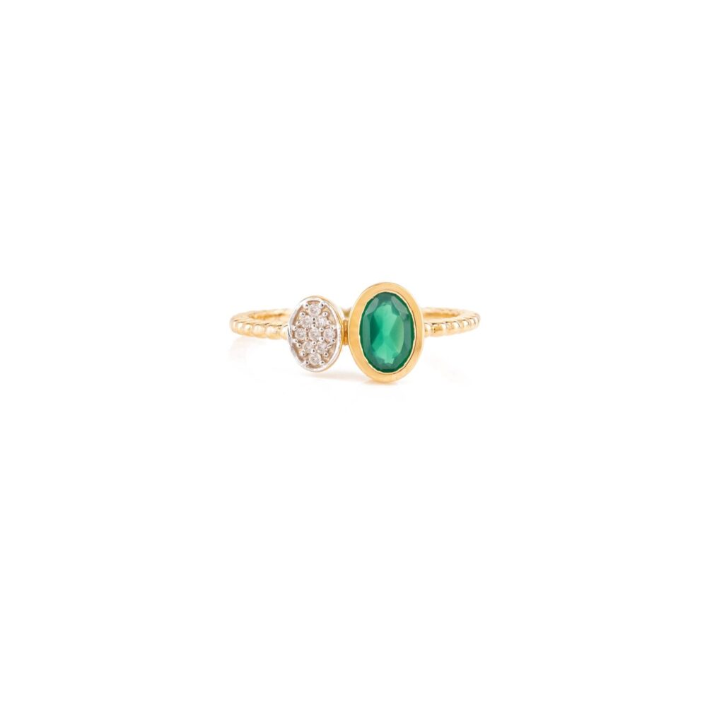 925 Sterling Silver Emerald and Diamond Open Ring