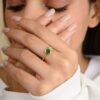 925 Sterling Silver Emerald and Diamond Open Ring - Image 5