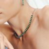 925 Sterling Silver Emerald and Diamond Tennis Necklace - Image 4