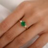 925 Sterling Silver Emerald and Diamond Three Stone Engagement Ring - Image 6