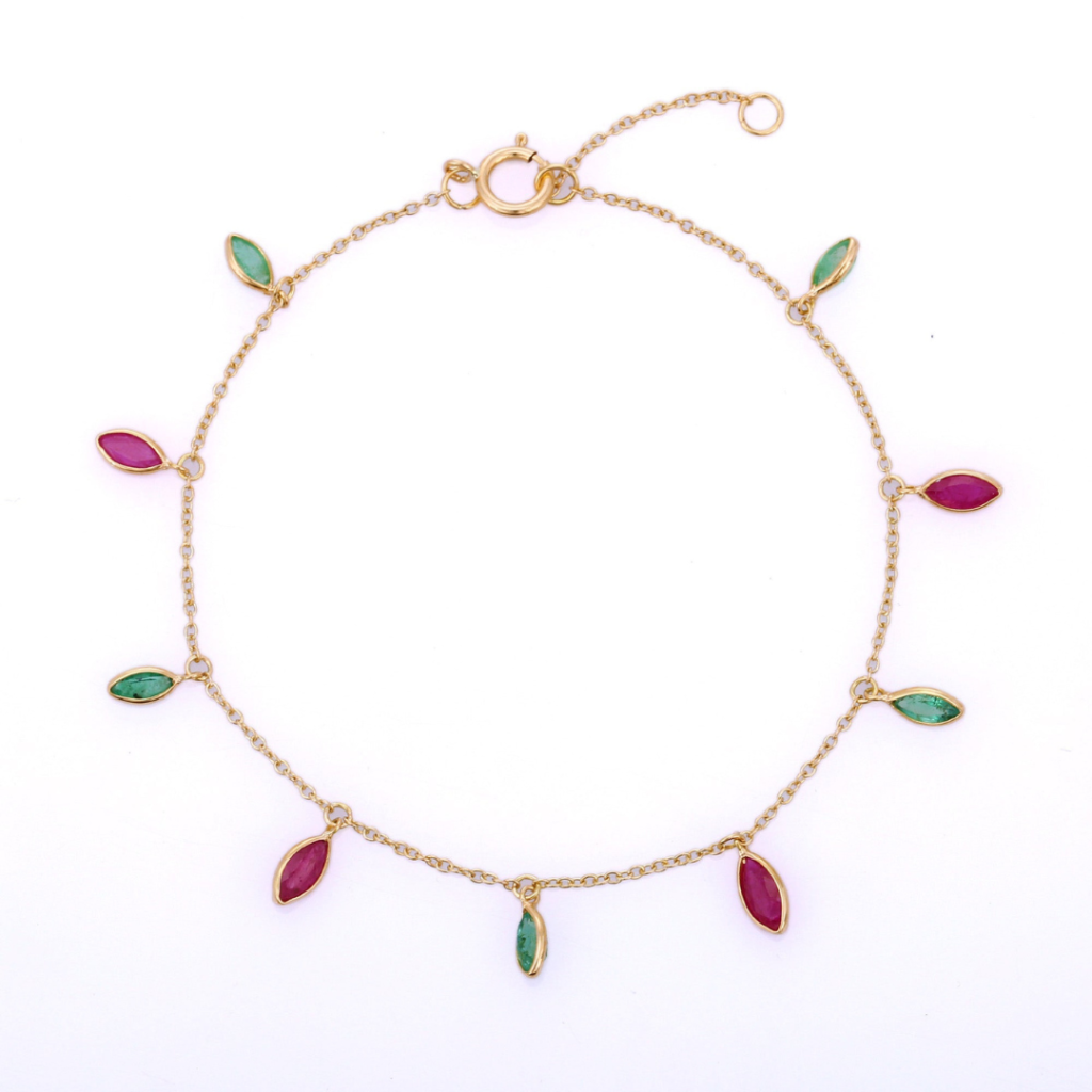 925 Sterling Silver Emerald and Ruby Bracelet