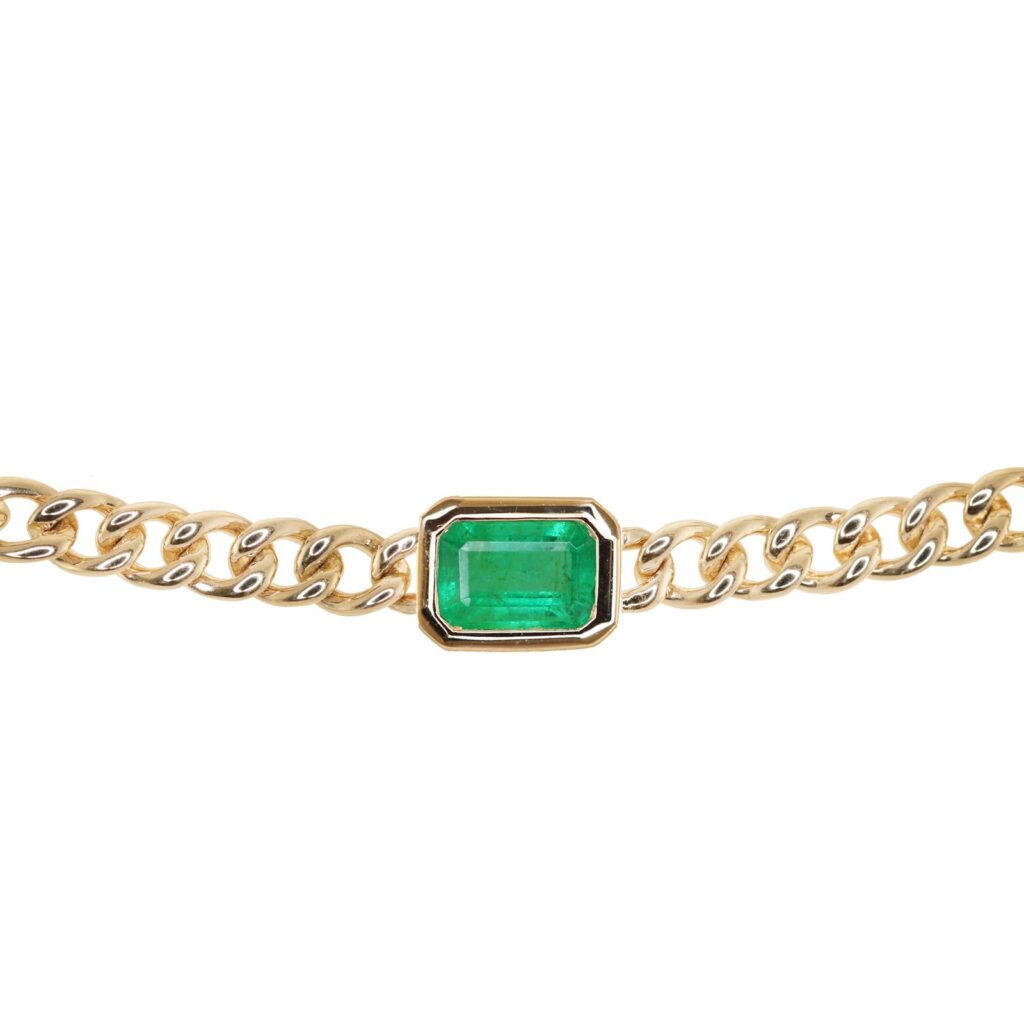 925 Sterling Silver Emerald Bezel Chain Link Bracelet