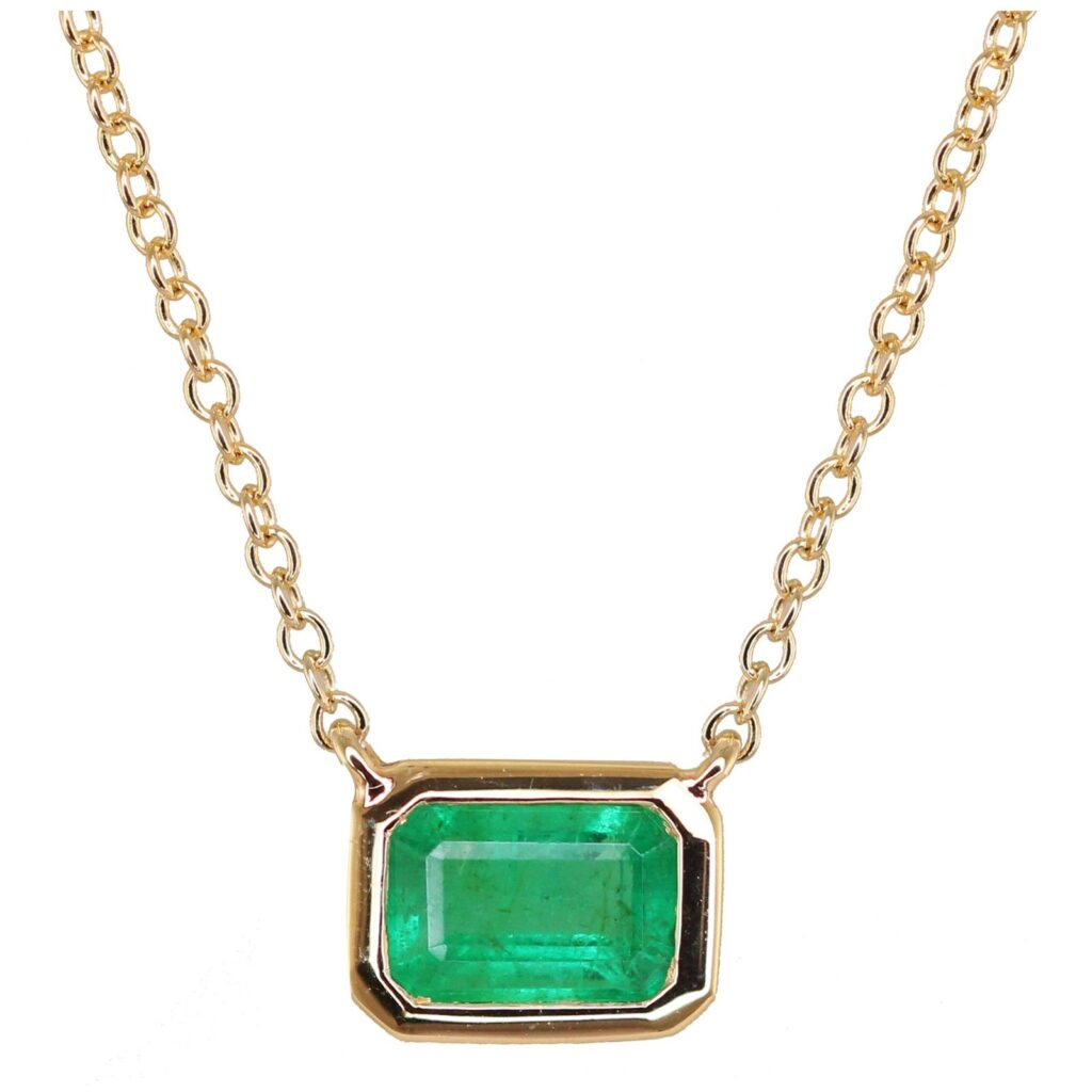 925 Sterling Silver Emerald Bezel Necklace