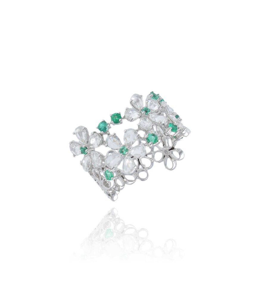 925 Sterling Silver Emerald Blossom Diamond Charm