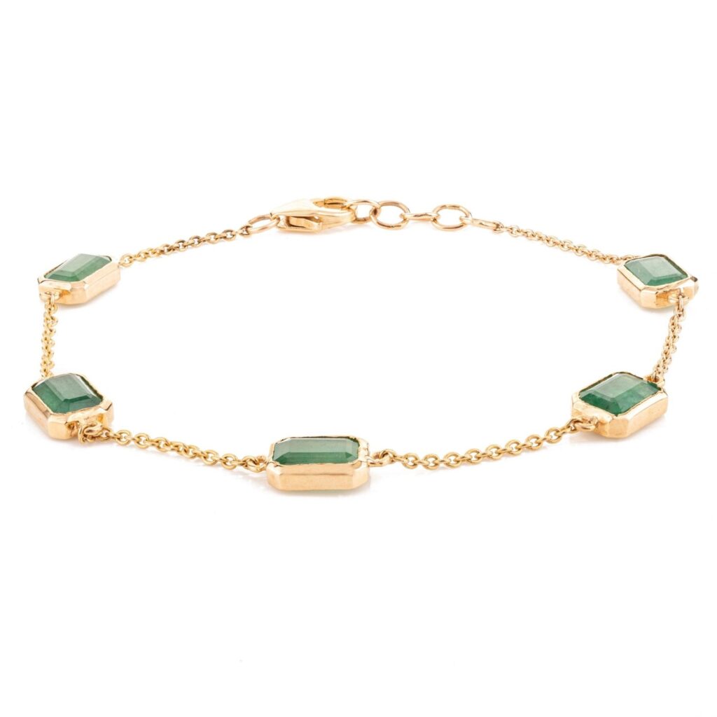 925 Sterling Silver Emerald Chain Bracelet