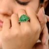 925 Sterling Silver Emerald Cluster Diamond Ring - Image 2