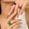 925 Sterling Silver Emerald Cluster Diamond Ring - Image 5