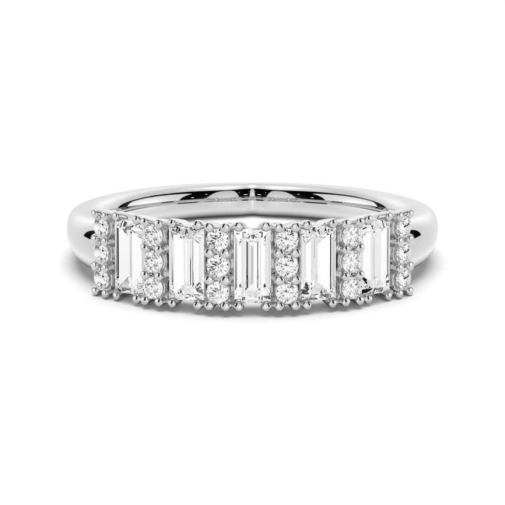 925 Sterling Silver Emerald Cut and Round Pave Diamond Anniversary Band