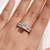 925 Sterling Silver Emerald Cut Diamond Bridal Set Men Wedding Band - Image 22
