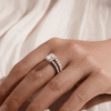 925 Sterling Silver Emerald Cut Diamond Bridal Set Men Wedding Band - Image 23