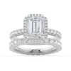 925 Sterling Silver Emerald Cut Diamond Bridal Set Men Wedding Band - Image 4