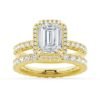 925 Sterling Silver Emerald Cut Diamond Bridal Set Men Wedding Band - Image 5