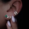 925 Sterling Silver Emerald Cut Diamond Emerald Bezel Stud - Image 2