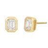 925 Sterling Silver Emerald Cut Diamond Mini Bezel Stud Earrings