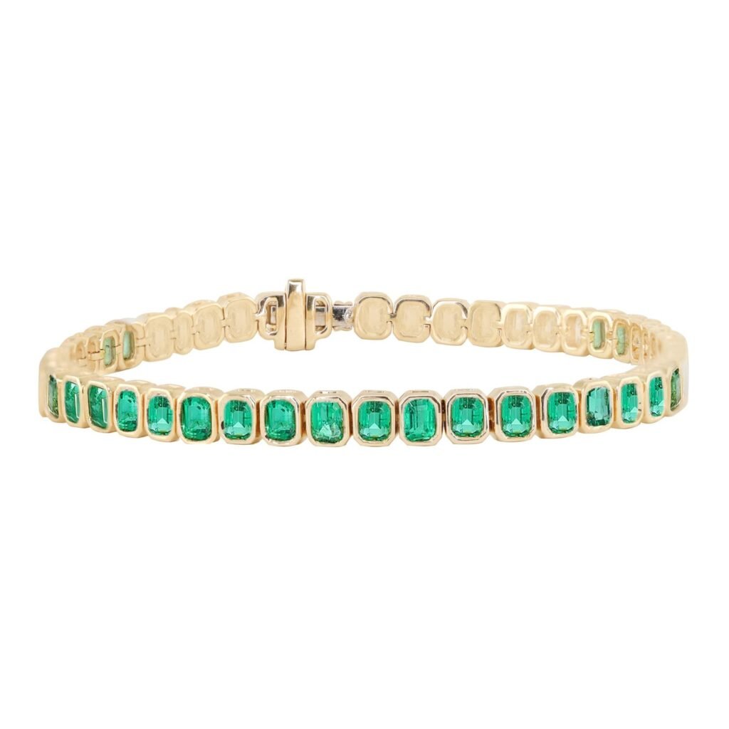 925 Sterling Silver Emerald Cut Emerald Bezel Tennis Bracelet