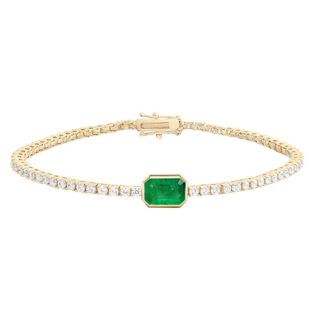 925 Sterling Silver Emerald Cut Emerald Diamond Tennis Bracelet