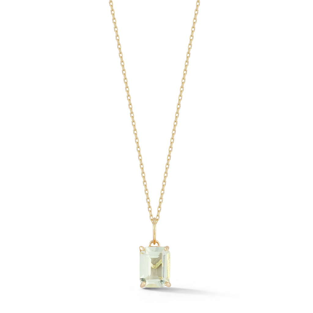 925 Sterling Silver Emerald Cut Green Amethyst Necklace