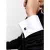 White rhodium plated cufflinks with lapis stone accents