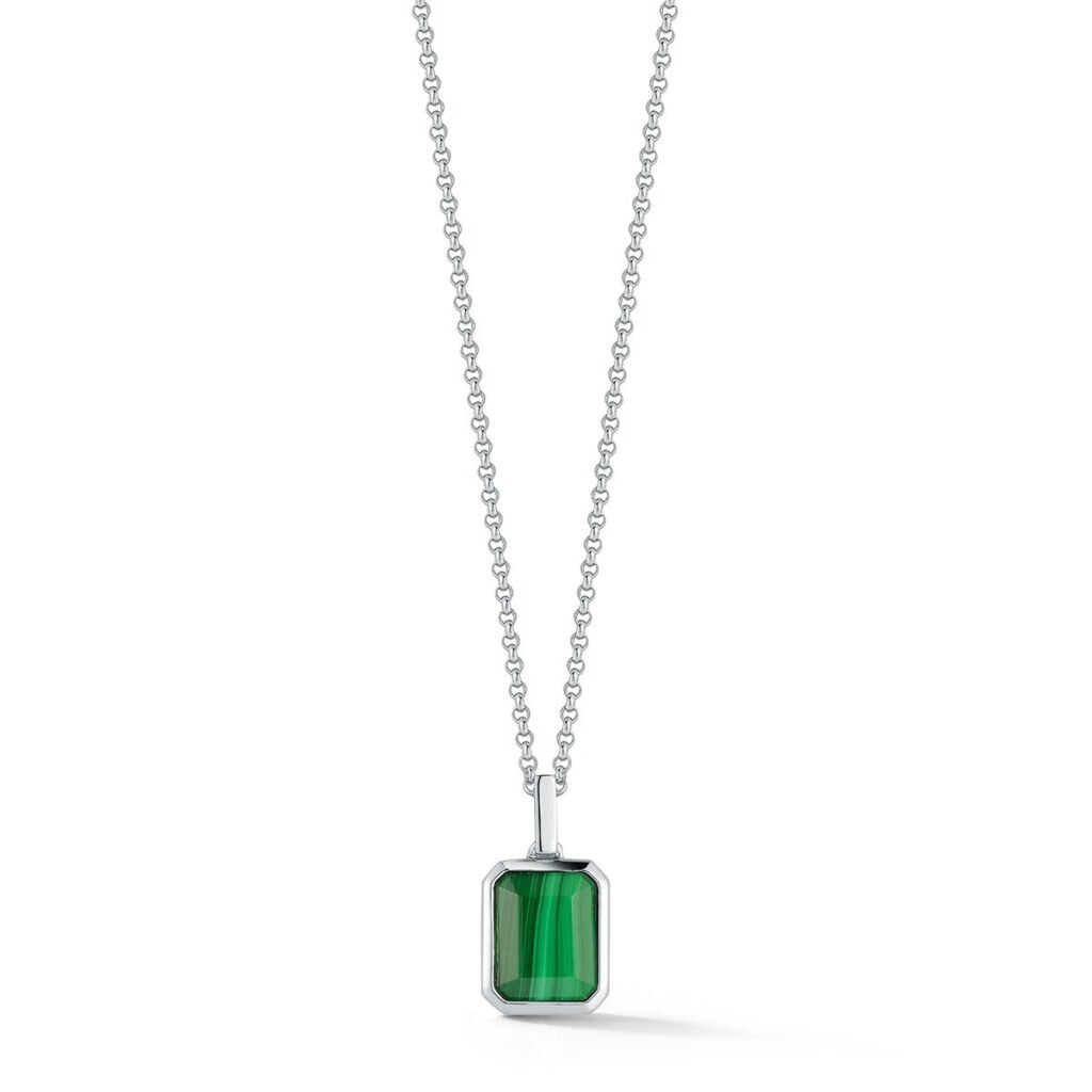 925 Sterling Silver Emerald Cut Malachite Necklace