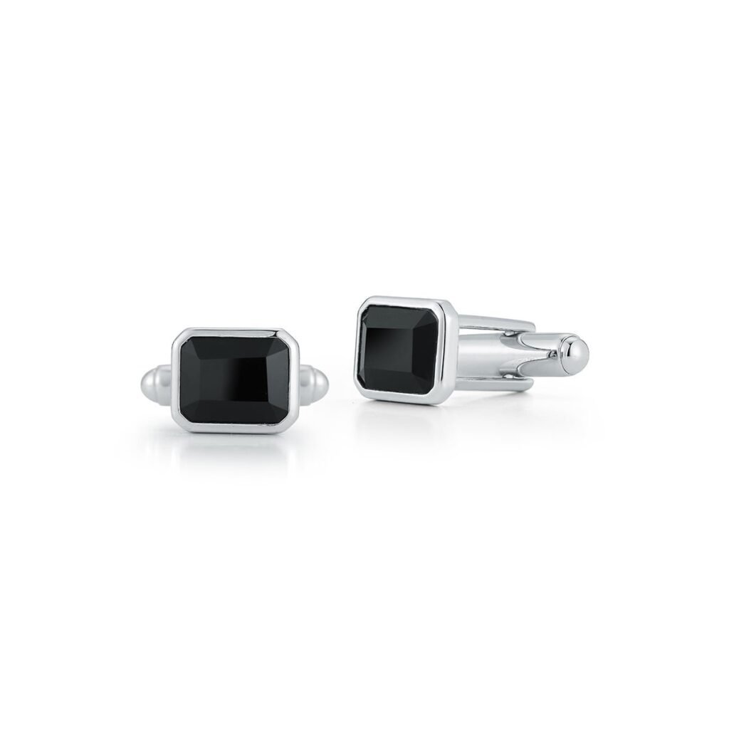 925 Sterling Silver Emerald Cut Onyx Cufflinks