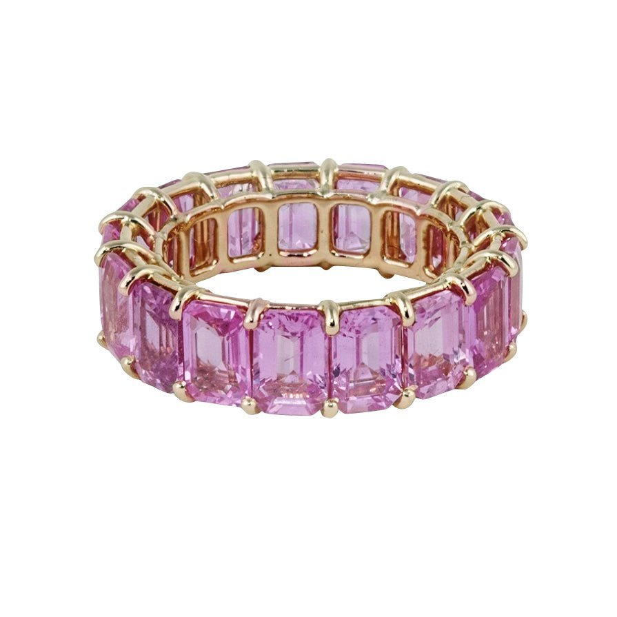 925 Sterling Silver Emerald Cut Pink Sapphire Eternity Band