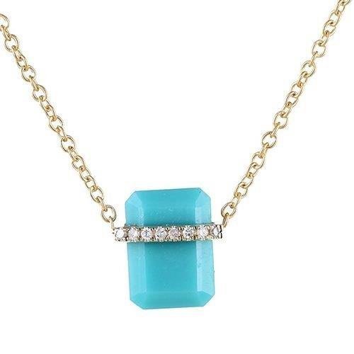 925 Sterling Silver Emerald Cut Turquoise Diamond Pendant