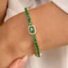 925 Sterling Silver Emerald Diamond Bracelet - Image 3