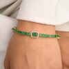 925 Sterling Silver Emerald Diamond Bracelet - Image 6