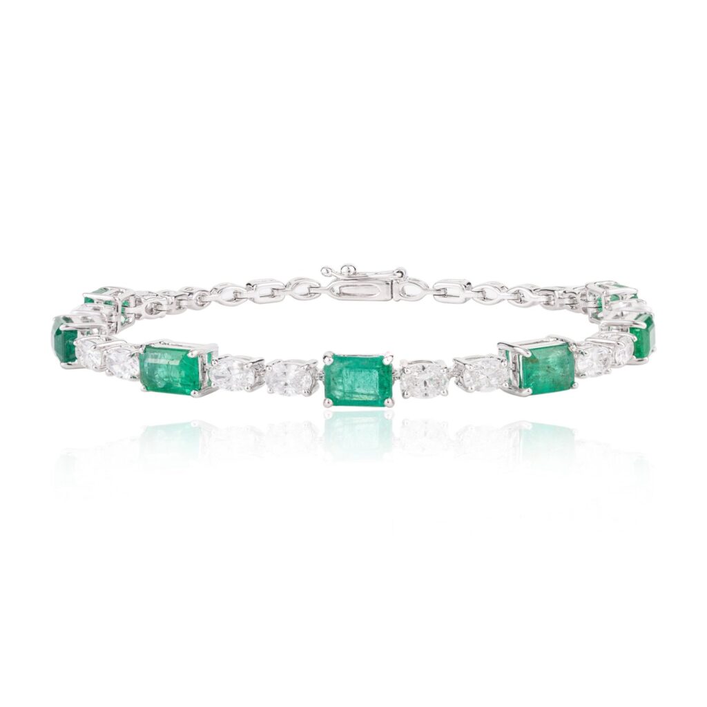 925 Sterling Silver Emerald Diamond Designer Bracelet