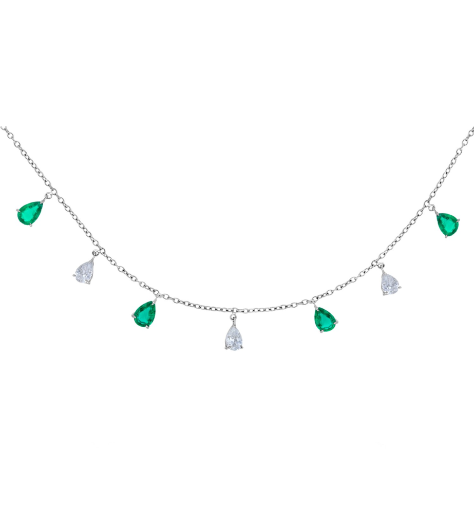 925 Sterling Silver Emerald Diamond Duet
