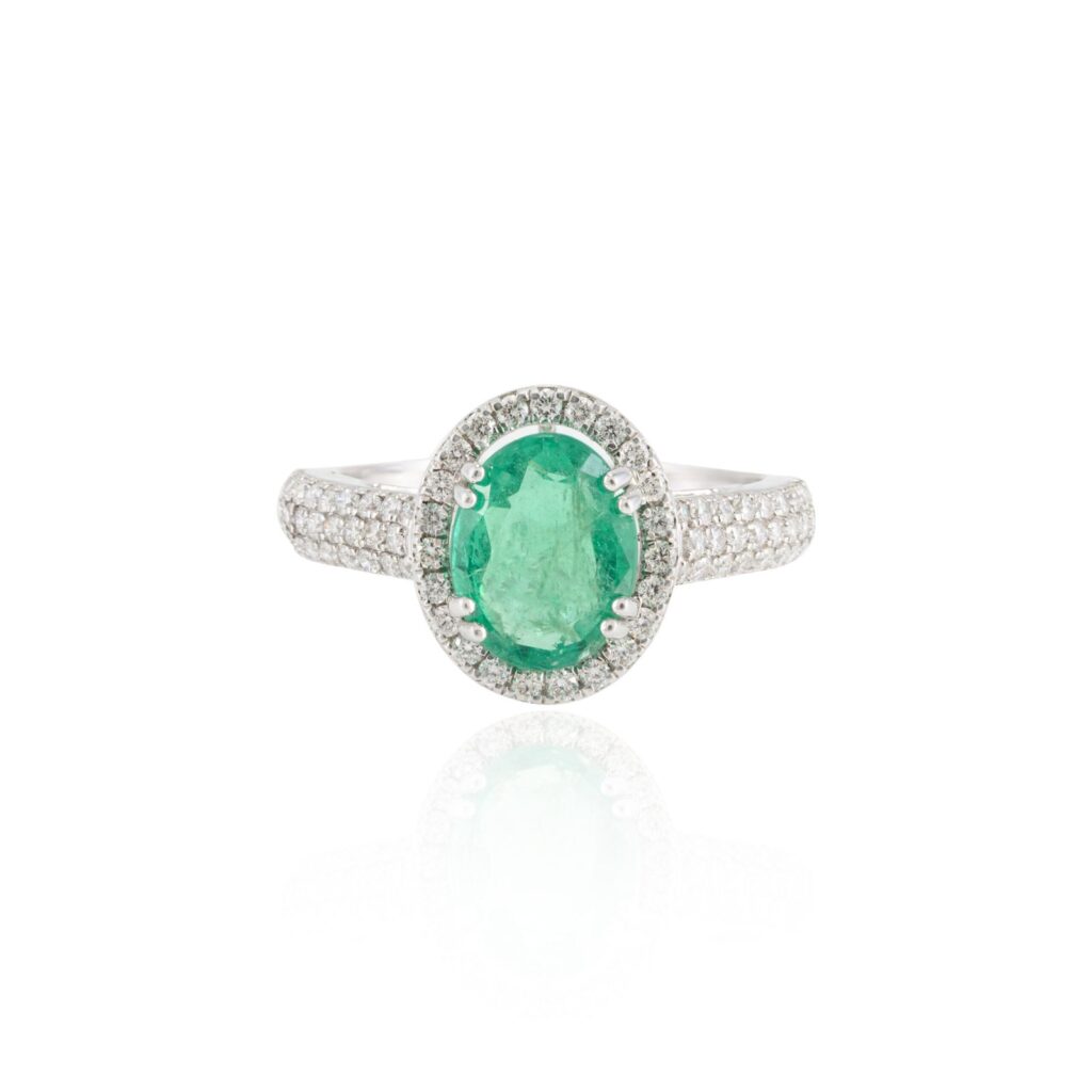 925 Sterling Silver Emerald Diamond Engagement Ring
