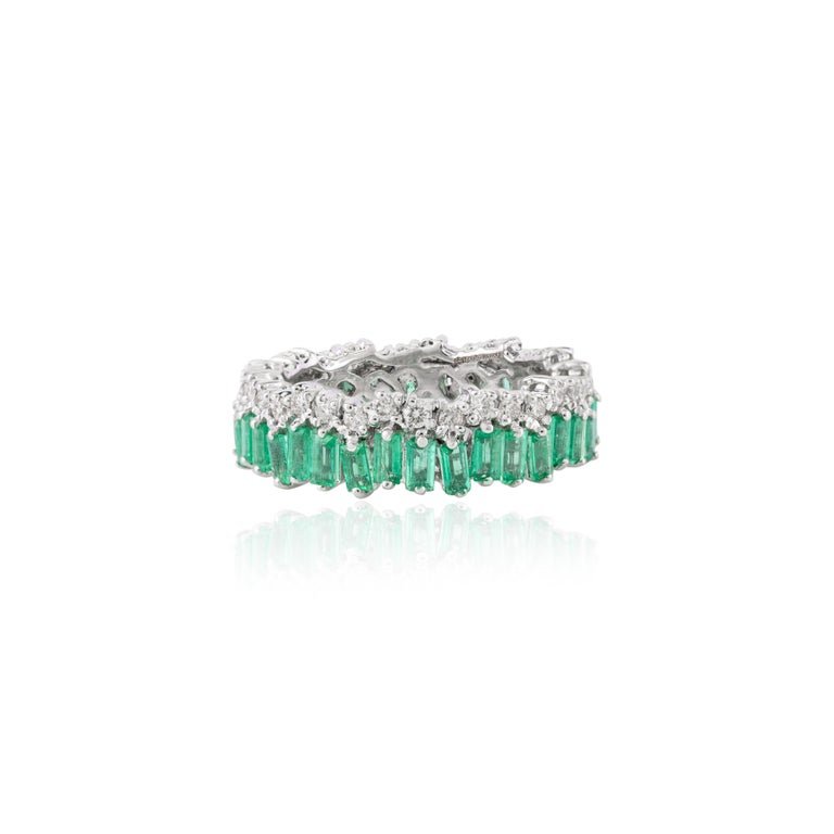 925 Sterling Silver Emerald Diamond Eternity Band
