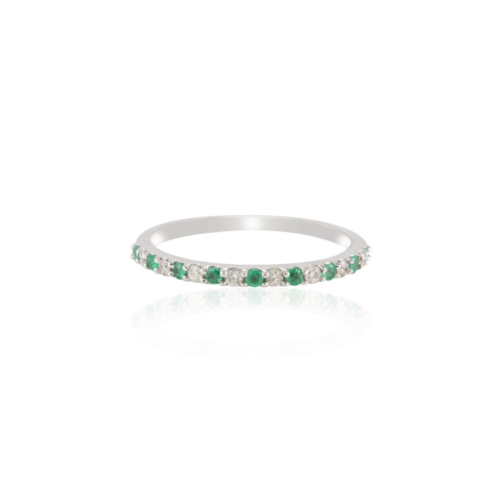 925 Sterling Silver Emerald Diamond Eternity Band