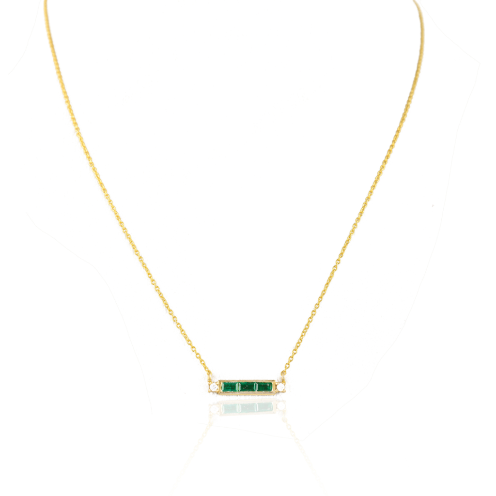 925 Sterling Silver Emerald Diamond Necklace