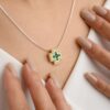 925 Sterling Silver Emerald Diamond Pendant - Image 2