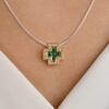 925 Sterling Silver Emerald Diamond Pendant - Image 4