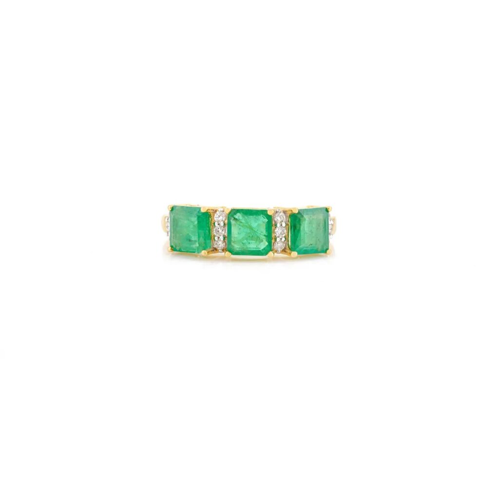 925 Sterling Silver Emerald Diamond Ring