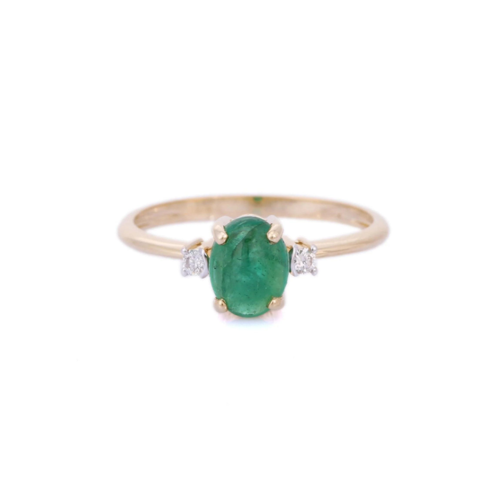 925 Sterling Silver Emerald Diamond Ring