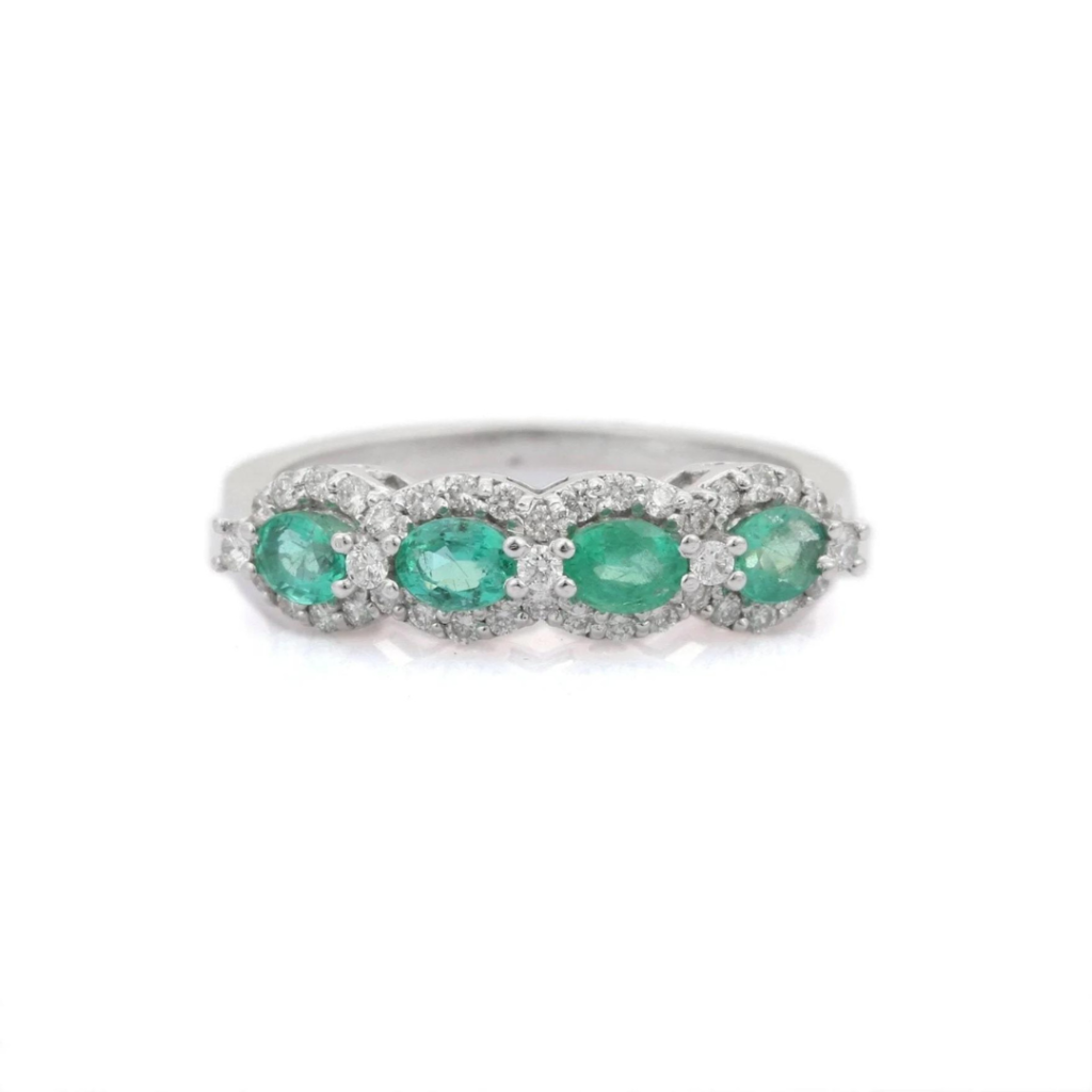 925 Sterling Silver Emerald Diamond Ring