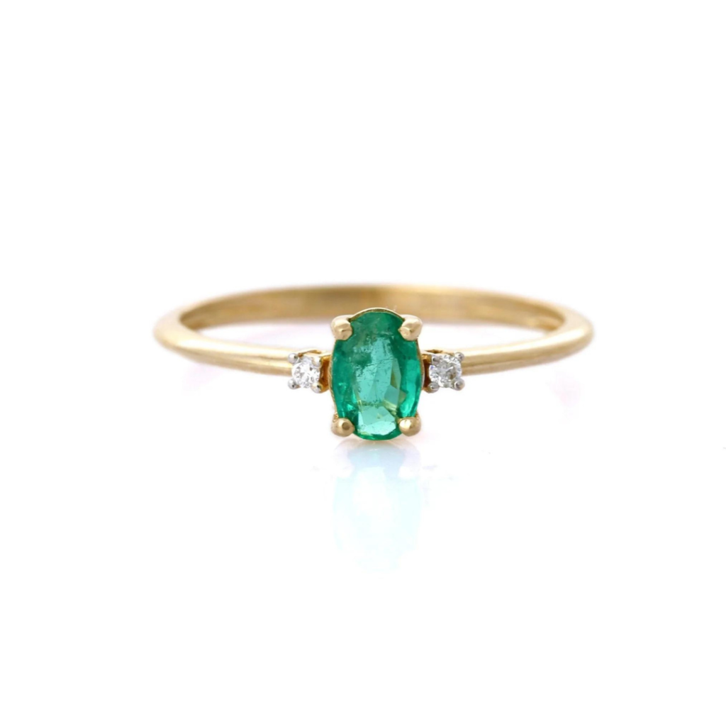 925 Sterling Silver Emerald Diamond Ring