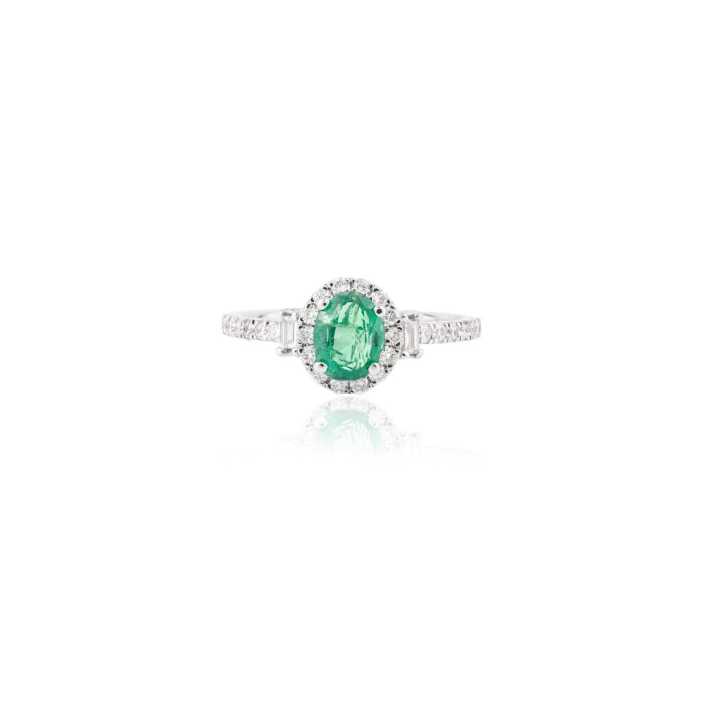 925 Sterling Silver Emerald Diamond Statement Ring