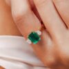 925 Sterling Silver Emerald Diamond Three Stone Ring - Image 2