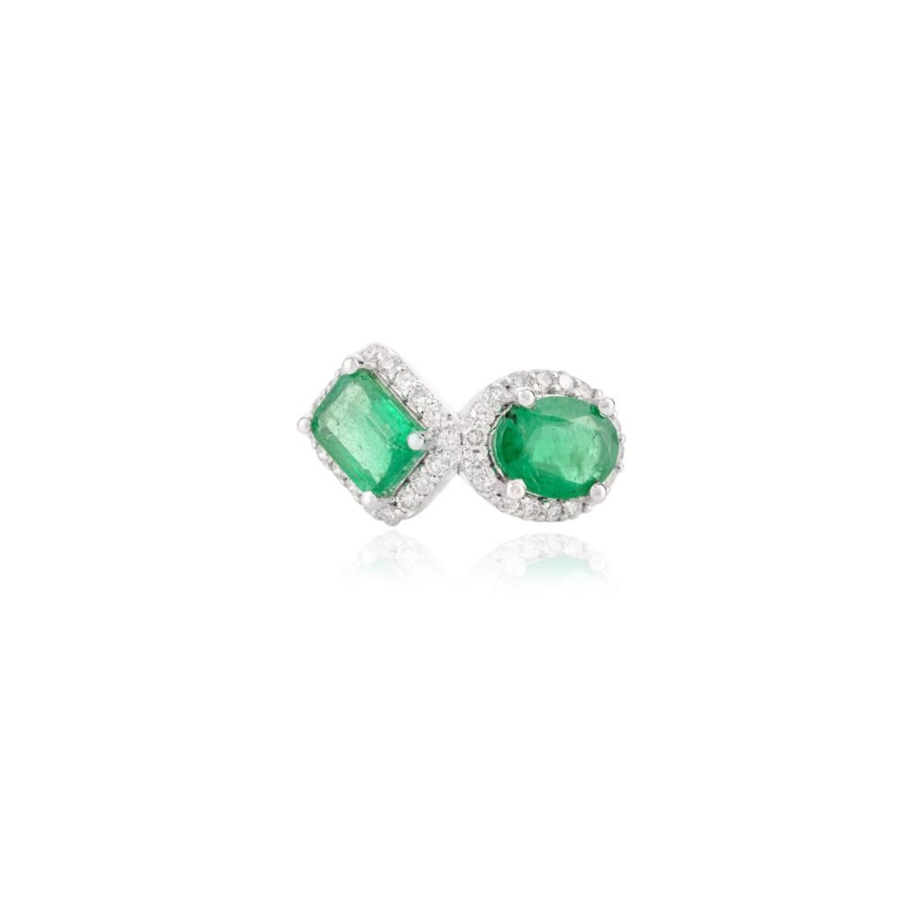 925 Sterling Silver Emerald Diamond Toi Et Moi Ring